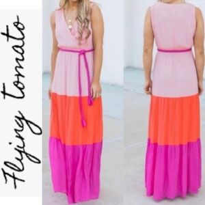 NWT Flying Tomato Boho Color Block Maxi Dress xs